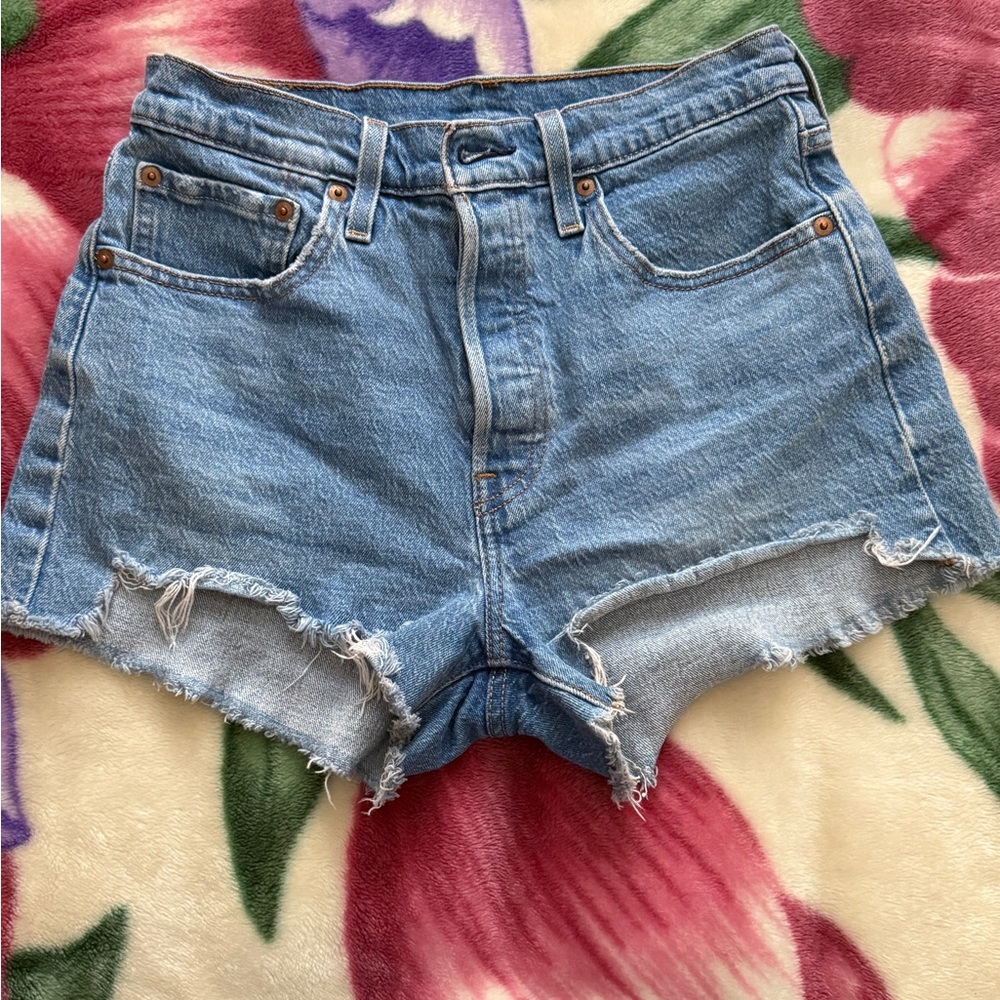 Levi's High Waist Light Blue Denim Shorts